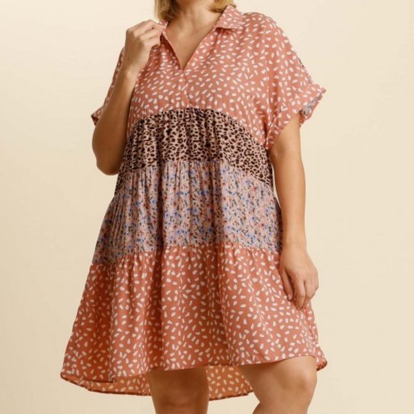 RESTOCKED Umgee Plus Salmon Mix Print Boho Dress - Picture 6 of 6